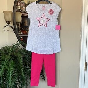 Brand New Isaac Mizrahi Gray Sequins Mesh Star Top & Carter’s Pink Leggings
